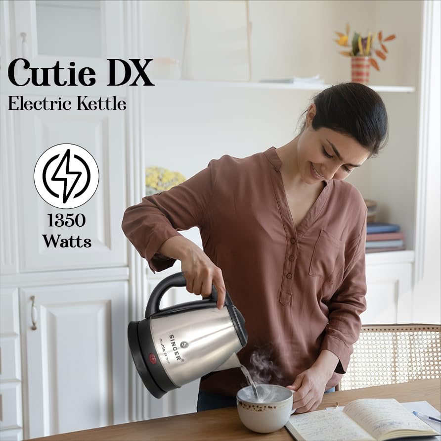 SINGER Cutie DX Electric Kettle 1350 Watts | 2 Years Warranty | 1.5 Liters | Quick Boil | Stainless Steel | Cool-Touch Handle and Lid | Auto Shut Off | Tea & Coffee, Instant Noodles, Rice, Soups - Image 2