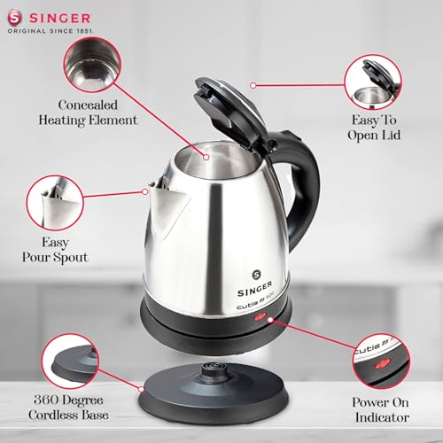 SINGER Cutie DX Electric Kettle 1350 Watts | 2 Years Warranty | 1.5 Liters | Quick Boil | Stainless Steel | Cool-Touch Handle and Lid | Auto Shut Off | Tea & Coffee, Instant Noodles, Rice, Soups - Image 4