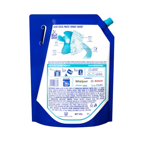 Surf Excel Matic Top Load Liquid Detergent 3L Refill Pouch, Specially designed to remove Tough Dried Stains, 1st time in Washing Machine - Image 3