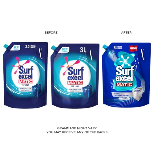 Surf Excel Matic Top Load Liquid Detergent 3L Refill Pouch, Specially designed to remove Tough Dried Stains, 1st time in Washing Machine - Image 4