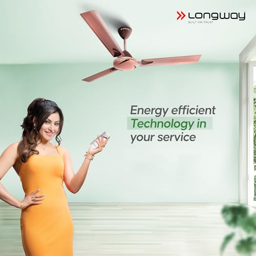Longway Creta P1 1200 mm/48 inch Remote Controlled 3 Blade Anti-Dust Decorative Star Rated Ceiling Fan (Rusty Brown, Pack of 1) - Image 3