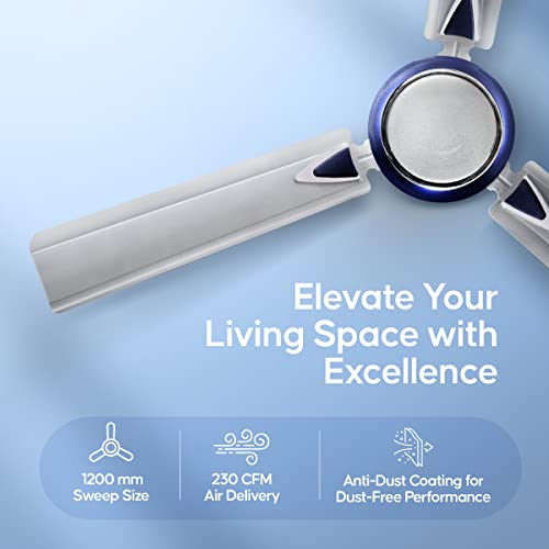 Longway Brezza 1200 mm (48") Anti-dust, 400 RPM, High Speed 3 Blade Ceiling Fan (Silver Blue,Pack of 2) - Image 5