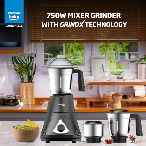 Voltas Beko, A Tata Product Superefficient 750 W Mixer Grinder with GrindX Technology (G7503HP-BL | 3 Jars | Black) - Image 3