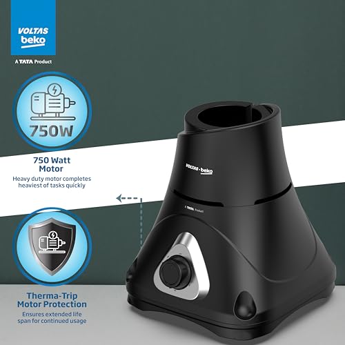 Voltas Beko, A Tata Product Superefficient 750 W Mixer Grinder with GrindX Technology (G7503HP-BL | 3 Jars | Black) - Image 7