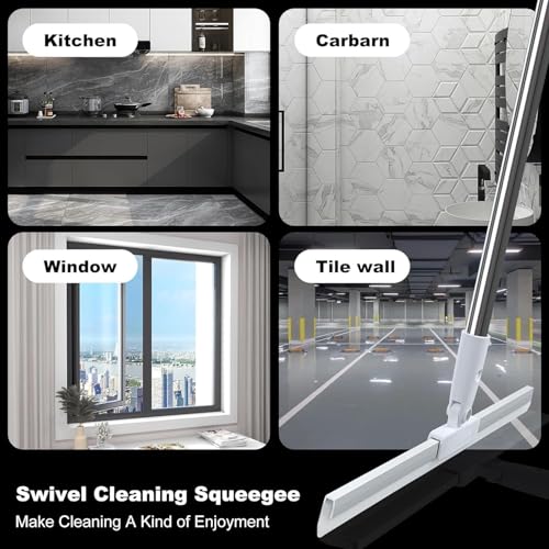 Bathroom Squeegee Plastic Wiper Rotating Floor Squeegee Bathroom Wiper with 180-Degree Swivel Head Multifunctional Magic Broom - Image 2