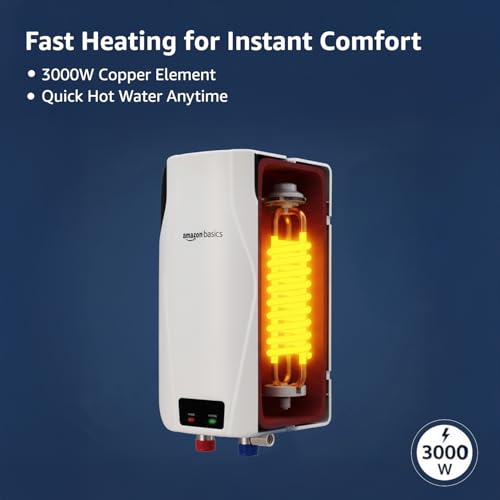 Amazon Basics 5.9L Instant Water Heater | 3KW | Geyser with PP Body & SS Tank | Corded Electric | Rust Proof | 4 Level Safety | White - Image 3