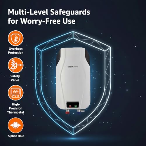 Amazon Basics 5.9L Instant Water Heater | 3KW | Geyser with PP Body & SS Tank | Corded Electric | Rust Proof | 4 Level Safety | White - Image 5