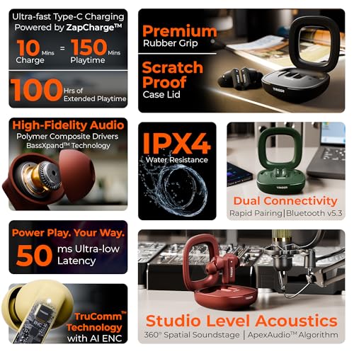 TRIGGR Apex S1 with Dual Pairing, 100H Battery, Quad Mic ENC, Rapid Pair, Rubber Finish Bluetooth (Midnight Black, True Wireless) - Image 3