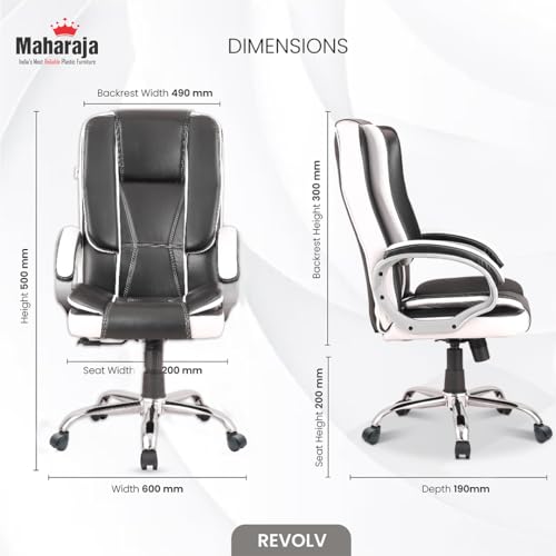 MAHARAJA Premium Revolving Office Chairs for Work from Home| Boss Chair for Office Work| Ergonomic Leather Orthopedic Executive Boss Chair with Spacious Cushioned Seat | Heavy Duty. (White & Black) - Image 3
