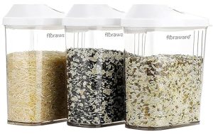 Floraware Food Safe Plastic Storage Containers with Sliding Mouth, 750ml, Pack of 3, White, BPA Free