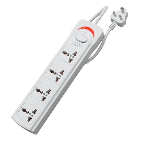 Geonix PowerSpan S4 | Extension Board with 4 Universal Sockets with on Off Button, 3mtr Long Copper Cable, 1500 Watts, 6 Amp Multi Plug for Office & Home Appliances (White)