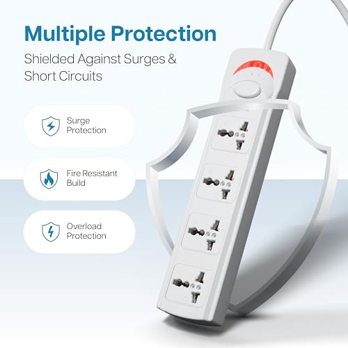 Geonix PowerSpan S4 | Extension Board with 4 Universal Sockets with on Off Button, 3mtr Long Copper Cable, 1500 Watts, 6 Amp Multi Plug for Office & Home Appliances (White) - Image 3