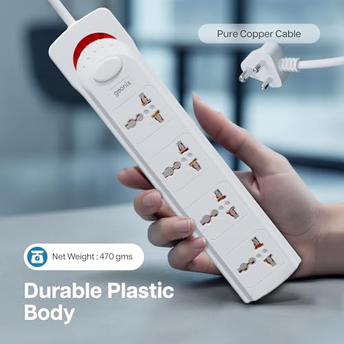 Geonix PowerSpan S4 | Extension Board with 4 Universal Sockets with on Off Button, 3mtr Long Copper Cable, 1500 Watts, 6 Amp Multi Plug for Office & Home Appliances (White) - Image 4