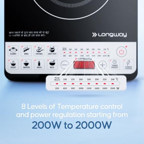 Longway Cruiser IC 2000 Watt Induction Cooktop with Auto Shut-Off & Over-Heat Protection With 8 Cooking Mode & BIS Approved | 2-Year Warranty | (Black, Push Button) - Image 6
