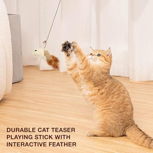 Cat and Dog Playing Stick |Durable Dog and cat Teaser Playing Stick with Interactive Feather| Non- Slip and Non Toxic Durable Teasing Wand Toy with Rope (Multi) - Image 3