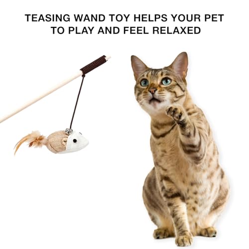 Cat and Dog Playing Stick |Durable Dog and cat Teaser Playing Stick with Interactive Feather| Non- Slip and Non Toxic Durable Teasing Wand Toy with Rope (Multi) - Image 6