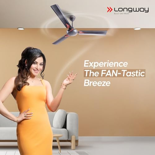 LONGWAY Creta P2 1200 mm/48 inch Ultra High Speed 3 Blade Anti-Dust Decorative Star Rated Ceiling Fan (Smoked Brown, Pack of 2) - Image 3