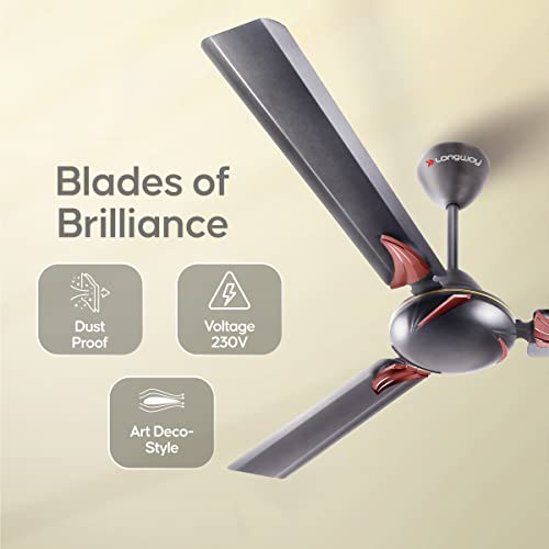 LONGWAY Creta P2 1200 mm/48 inch Ultra High Speed 3 Blade Anti-Dust Decorative Star Rated Ceiling Fan (Smoked Brown, Pack of 2) - Image 4