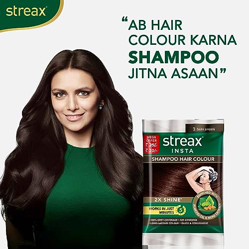 Streax Insta Shampoo Hair Colour Dark Brown for Women and Men, Pack of 5 | Dark Brown Hair Colour | 100% grey coverage in 5 minutes | Long lasting and easy to use - Image 6
