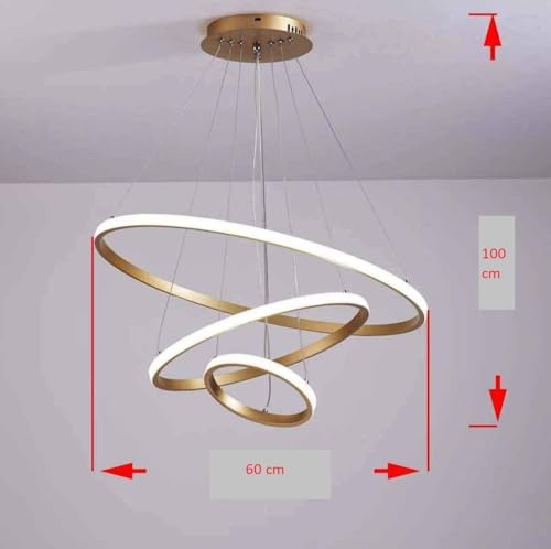 Modern LED Ring Pendant Chandelier Light | Contemporary Hanging Ceiling Lamp | Warm White Decorative Lighting Fixture | Gold Finish | Ideal for Dining Room, Living Room, Kitchen Island & Hall - Image 5