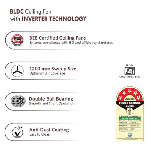 ACTIVA JETTA 1200MM BLDC Ceiling Fan | 28W | 6 Wooden-Finish Blades | 7 LED Lights | Remote | Noiseless | BEE 5-Star Rated | Energy Efficient | 5 Years Warranty (Rusty Brown) - Image 5