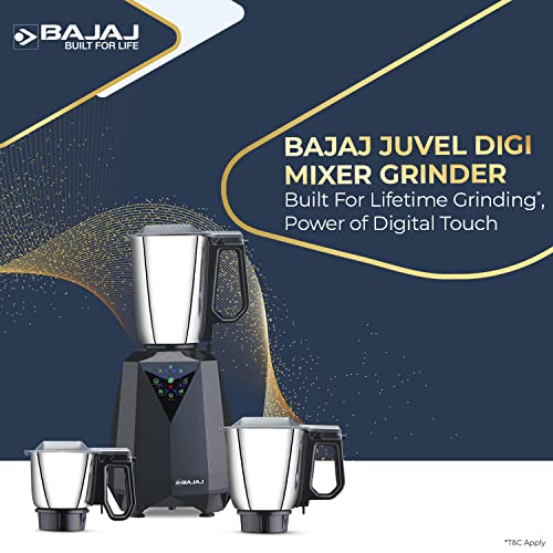 Bajaj Juvel Digi Mixer Grinder 800 Watts | Duracut Blades | Pre-Set Menu | 3 Jars | Nutri-Pro Feature | 2 Yrs Warranty 【Dark Grey】 - Image 3