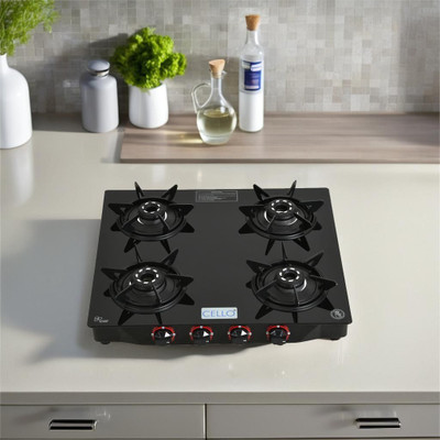 CELLO Hexa Manual Ignition Black Aluminium Alloy Burner Toughened Glass Iron Manual Gas Stove(4 Burners) - Image 2