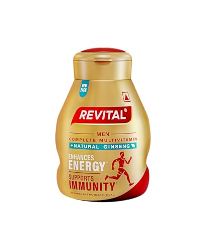 Revital H Multivitamin For Men (60 Capsules) With Natural Ginseng, Zinc, 10 Vitamins & 8 Minerals For Daily Energy, Stamina & Immunity (packaging may vary)