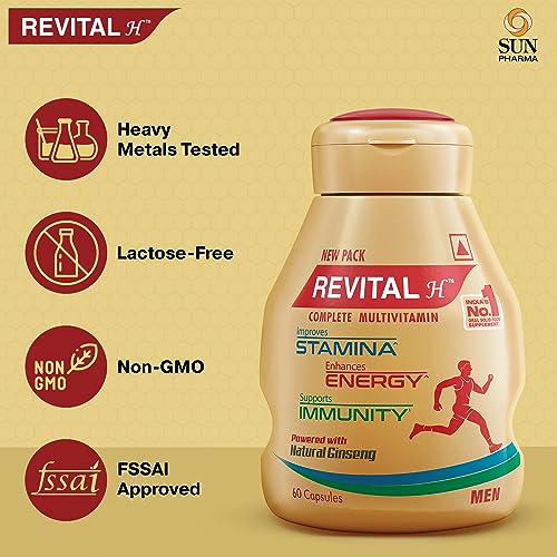Revital H Multivitamin For Men (60 Capsules) With Natural Ginseng, Zinc, 10 Vitamins & 8 Minerals For Daily Energy, Stamina & Immunity (packaging may vary) - Image 5