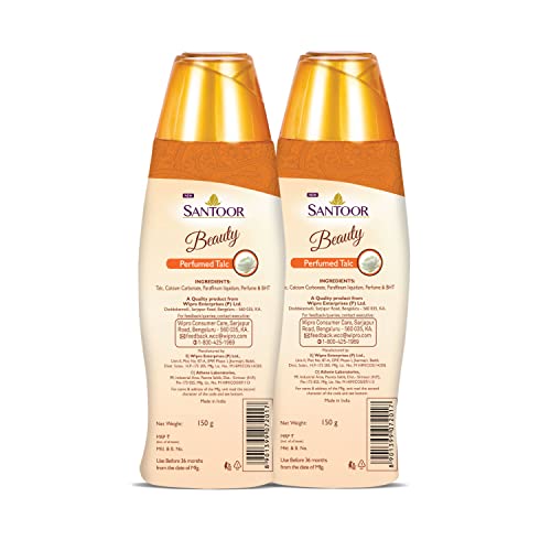 Santoor Beauty Perfumed Talc with Sandalwood Extracts| Sandal, Rose, Musk & Geranium Mint Fragrance| Absorbs Excess Moisture| Dermatologically Tested| For All Skin Types (150g, Pack of 2) - Image 4