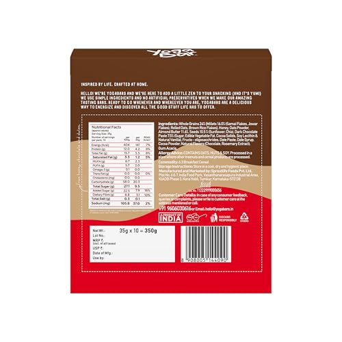 Yogabar Energy Bars Chocolate Chunk | Multigrain Energybar | Pack of 10 x 35g Energy Bars | No Preservatives - Image 3