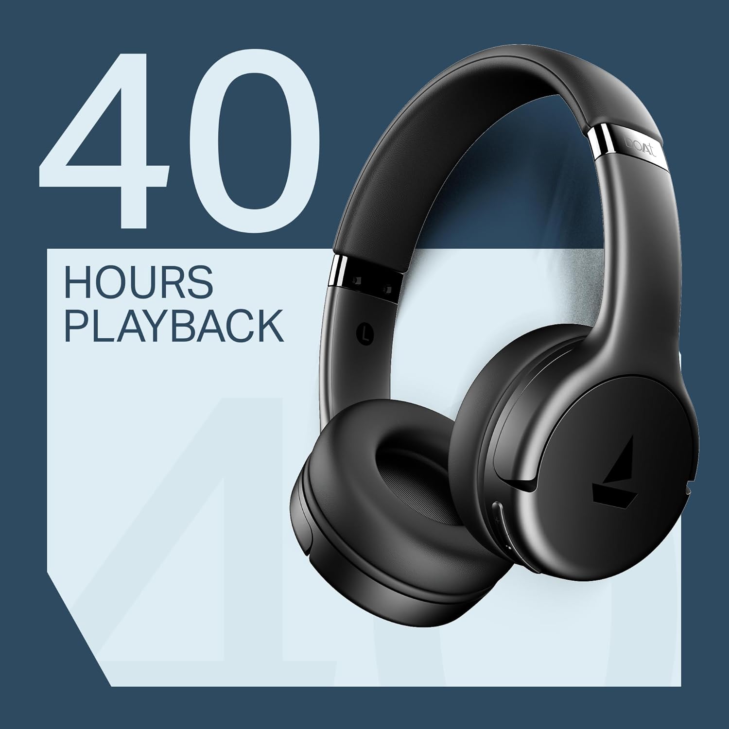 Boat 2025 Launch Rockerz 411, 40Ms Low Latency, 40Hrs Battery, 40Mm Drivers, ENx Tech, Stream Ad Free Music via App Support, Bluetooth Headphones, Wireless Over Ear Headphone with Mic (Active Black) - Image 4