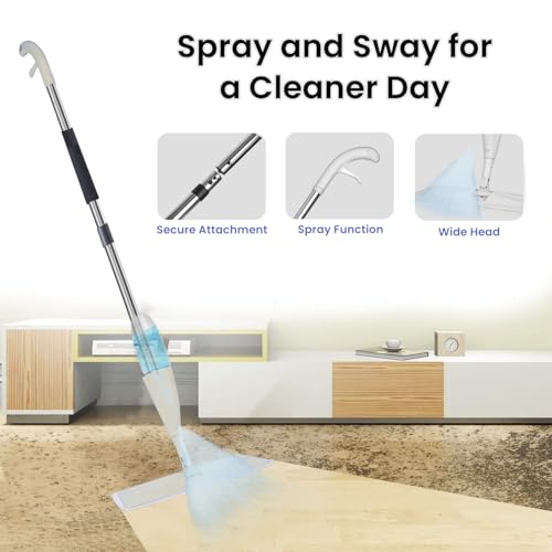 Zureni Spray Mop Stick Set with 3 Adjustable Head Refillable Bottle Extendable Handle Washable Microfiber Mop-Pads Wet & Dry Use Mops for Household Laminate Tile Wood Floor Cleaning (Set of 1) - Image 2