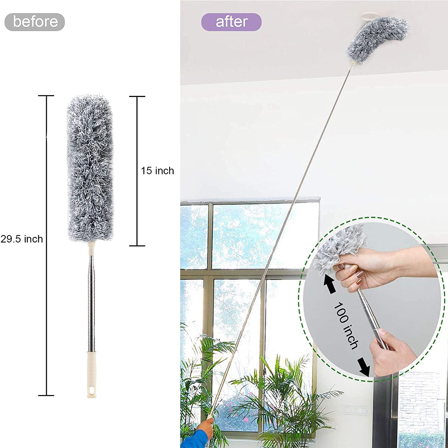 UCRAVO 2025 Upgraded Fan Cleaning Mop Microfiber Duster with Extension Pole(Stainless Steel), Extra Long 100 inches, with Bendable Head, Extendable Duster for Cleaning High Ceiling Fan, Interior Roof - Image 10