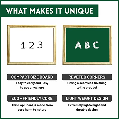 YAJNAS 10x12 Inch Non-Magnetic Double Sided Wooden Frame White & Green Small Slate/Lapboard White & Chalk Board | (Pack of 1) - Image 4