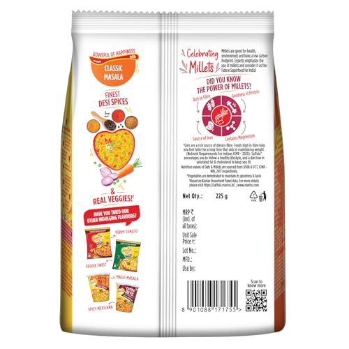 Saffola Masala Oats | 225g | Classic Masala | Tasty, Anytime Snack | Ready in 3 mins | Millets Goodness- with Bajra & Jowar | No maida, No added preservatives | Helps manage weight - Image 5