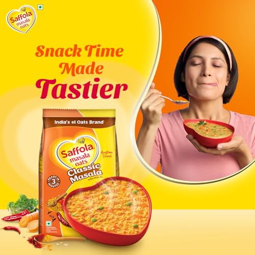 Saffola Masala Oats | 225g | Classic Masala | Tasty, Anytime Snack | Ready in 3 mins | Millets Goodness- with Bajra & Jowar | No maida, No added preservatives | Helps manage weight - Image 6