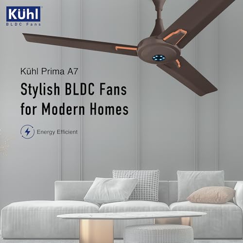 KUHL Prima A7 1200mm Stylish 65% Power Saving BLDC Ceiling Fan with Remote |29W | BEE 5 Star Rated & ISI Marked|High Air Delivery with LED Indicators|2 Yrs Warranty |Espresso Brown - Image 3