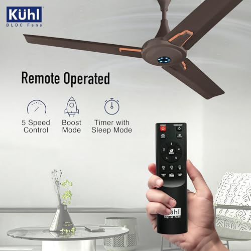 KUHL Prima A7 1200mm Stylish 65% Power Saving BLDC Ceiling Fan with Remote |29W | BEE 5 Star Rated & ISI Marked|High Air Delivery with LED Indicators|2 Yrs Warranty |Espresso Brown - Image 4