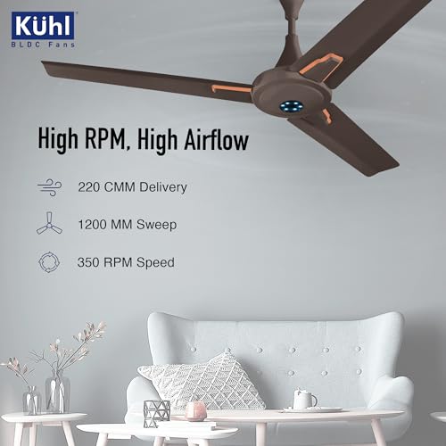 KUHL Prima A7 1200mm Stylish 65% Power Saving BLDC Ceiling Fan with Remote |29W | BEE 5 Star Rated & ISI Marked|High Air Delivery with LED Indicators|2 Yrs Warranty |Espresso Brown - Image 5