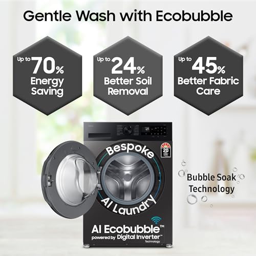 Samsung 9 kg, 5 star, AI EcoBubble, Super Speed, Wi-Fi, Hygiene Steam with Inbuilt Heater, Digital Inverter, Fully-Automatic Front Load Washing Machine (WW90DG5U24AXTL, Inox) - Image 5