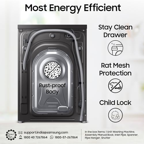 Samsung 9 kg, 5 star, AI EcoBubble, Super Speed, Wi-Fi, Hygiene Steam with Inbuilt Heater, Digital Inverter, Fully-Automatic Front Load Washing Machine (WW90DG5U24AXTL, Inox) - Image 7