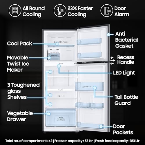 Samsung 236 L, 3 Star, Convertible, Digital Inverter with Display Frost Free Double Door Refrigerator (RT28C3733S8/HL, Silver, Elegant Inox) - Image 5
