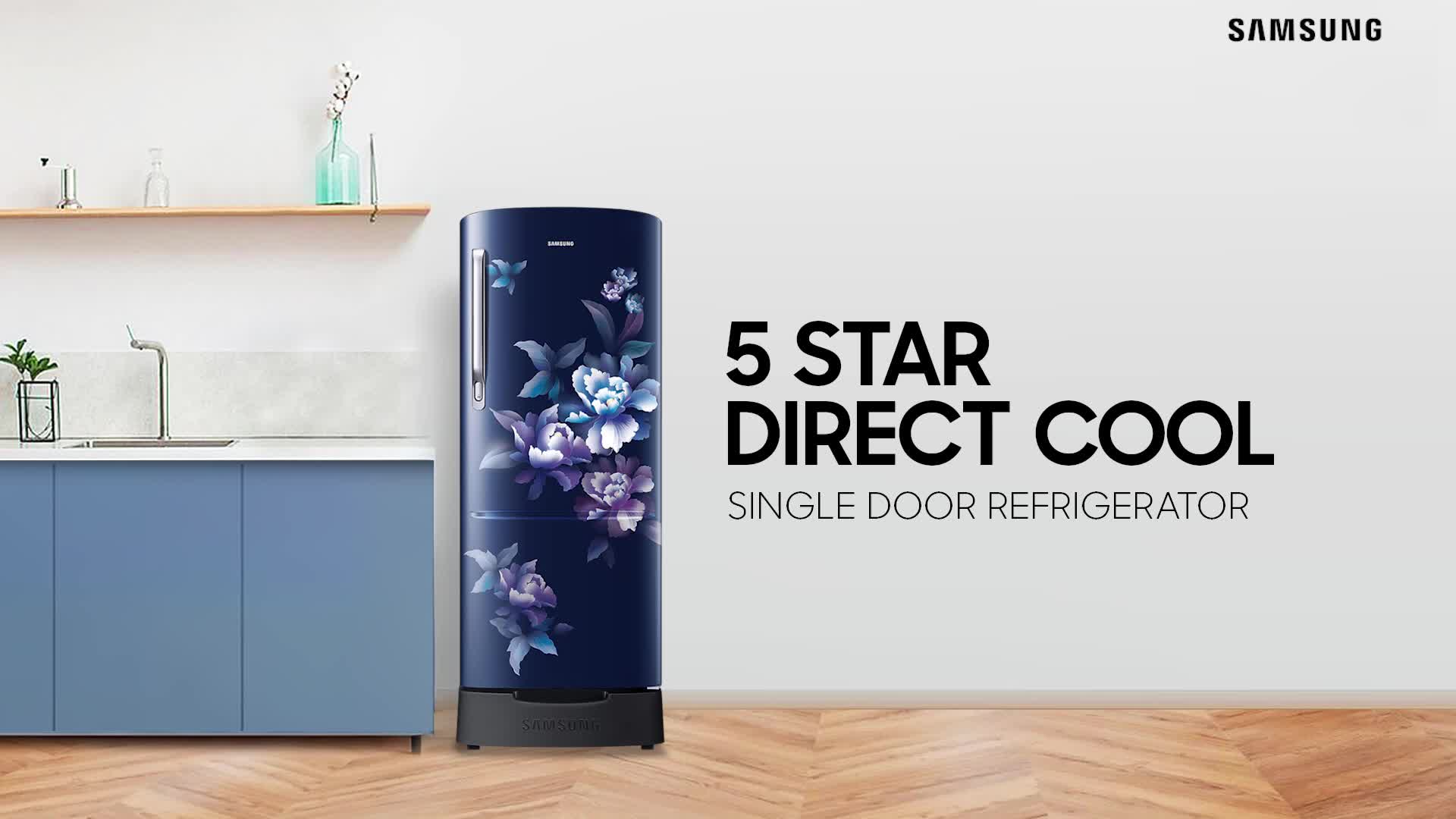Samsung 183 L, 5 Star, Digital Inverter, Direct-Cool Single Door Refrigerator (RR20D2825HV/NL, Himalaya Poppy Blue, Base Stand Drawer) - Image 2