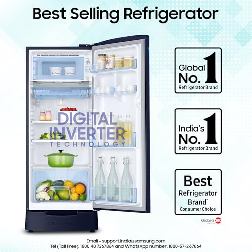 Samsung 183 L, 5 Star, Digital Inverter, Direct-Cool Single Door Refrigerator (RR20D2825HV/NL, Himalaya Poppy Blue, Base Stand Drawer) - Image 5