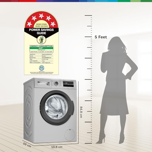 Bosch 8 kg, 5 Star, AI Active Water+, Anti-Tangle, Anti-Wrinkle Fully-Automatic Front Loading Washing Machine (WAJ2826BIN, Steam with Anti Bacteria, In-Built Heater, Shiny Silver) - Image 3