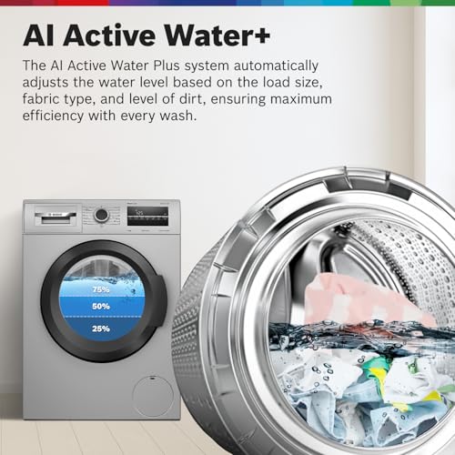 Bosch 8 kg, 5 Star, AI Active Water+, Anti-Tangle, Anti-Wrinkle Fully-Automatic Front Loading Washing Machine (WAJ2826BIN, Steam with Anti Bacteria, In-Built Heater, Shiny Silver) - Image 7