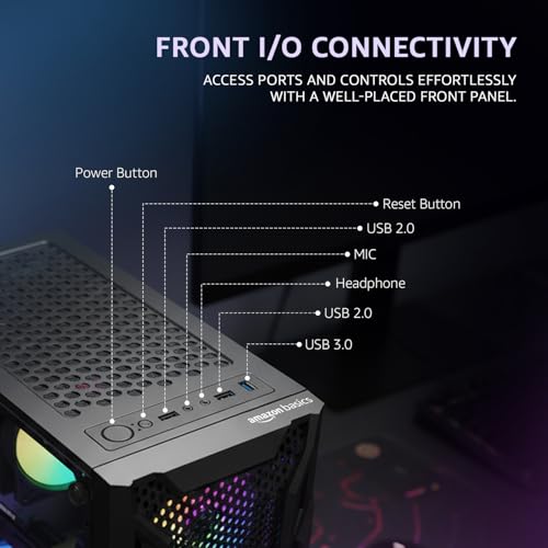 Amazon Basics – Mid-Tower Computer Case/Gaming Cabinet | Black | Supports ATX m-ATX ITX | USB 3.0 | 330mm GPU Support | 8 Fan Mounts (Fan not Included) | Black - Image 4