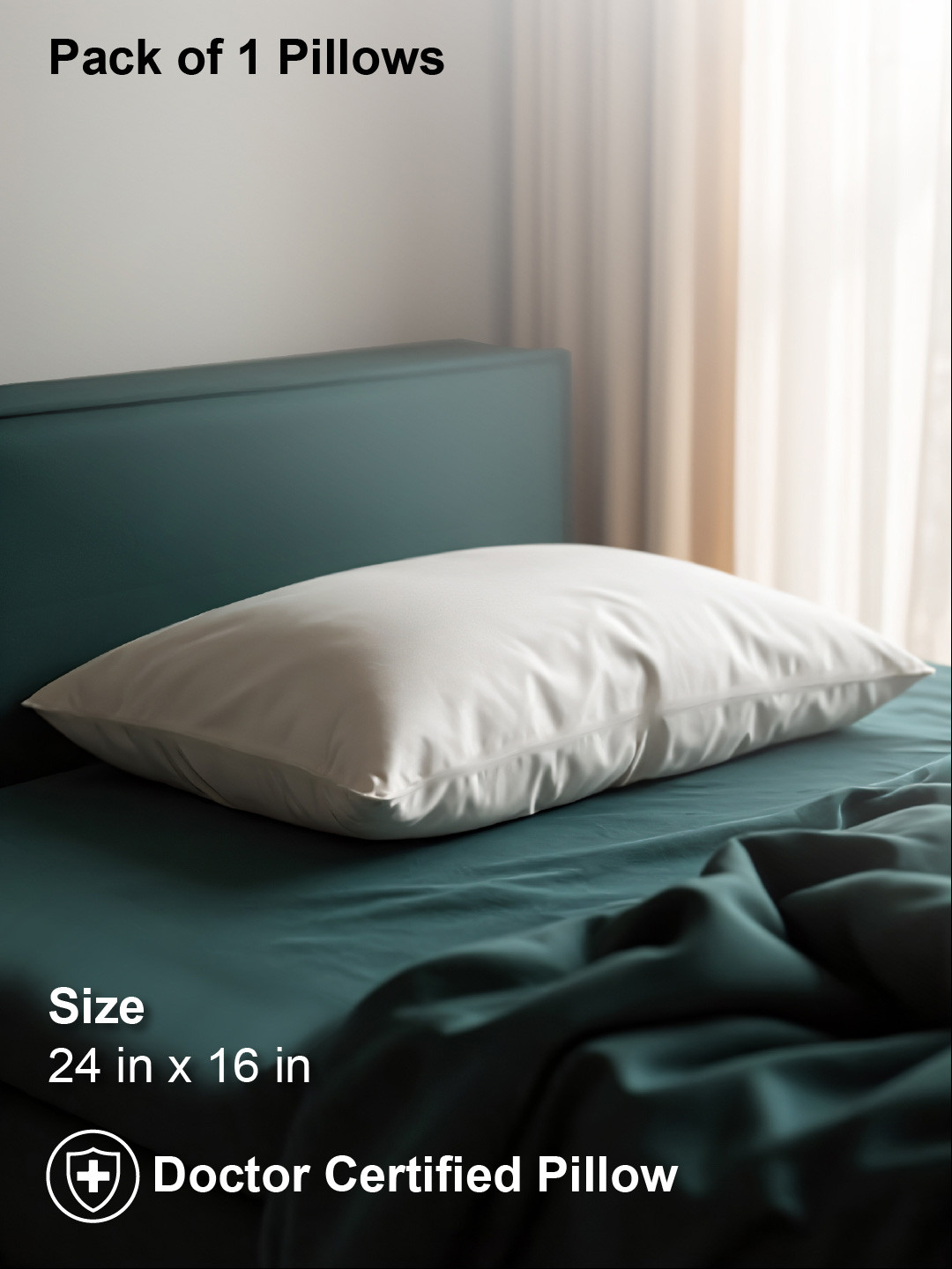 MA xNAP Sleep Support Fresh Essential 16P1 White Solid Polyester Medium Fibre Sleep Pillow-61 x 41 cm - Image 2