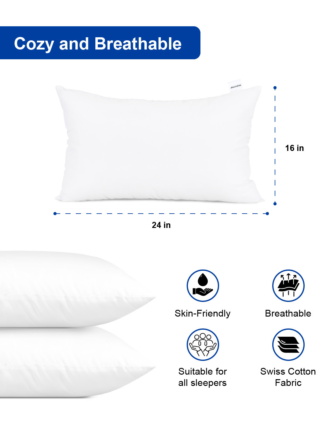 MA xNAP Sleep Support Fresh Essential 16P1 White Solid Polyester Medium Fibre Sleep Pillow-61 x 41 cm - Image 7